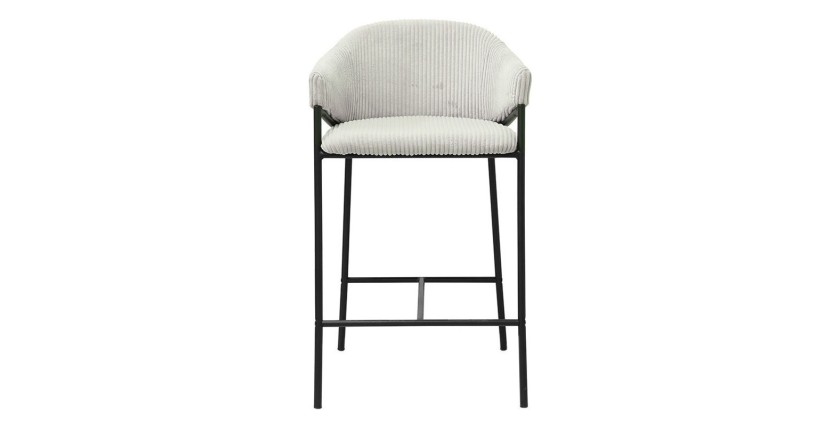 Chaise de salle à manger IMANY – Velours côtelé gris clair – Accoudoirs – Pieds en métal noir – Style design / industriel