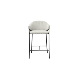 Chaise de salle à manger IMANY – Velours côtelé gris clair – Accoudoirs – Pieds en métal noir – Style design / industriel