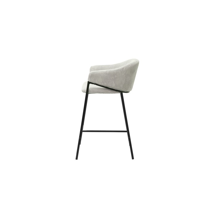 Chaise de comptoir IMANY – Velours côtelé gris clair – Avec accoudoirs – Pieds en métal noir – Style design/industriel