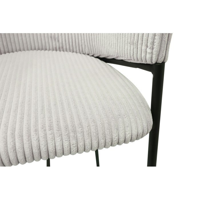 Sedia da bancone IMANY – Velluto a coste grigio chiaro – Con braccioli – Piedi in metallo nero – Stile design/industriale