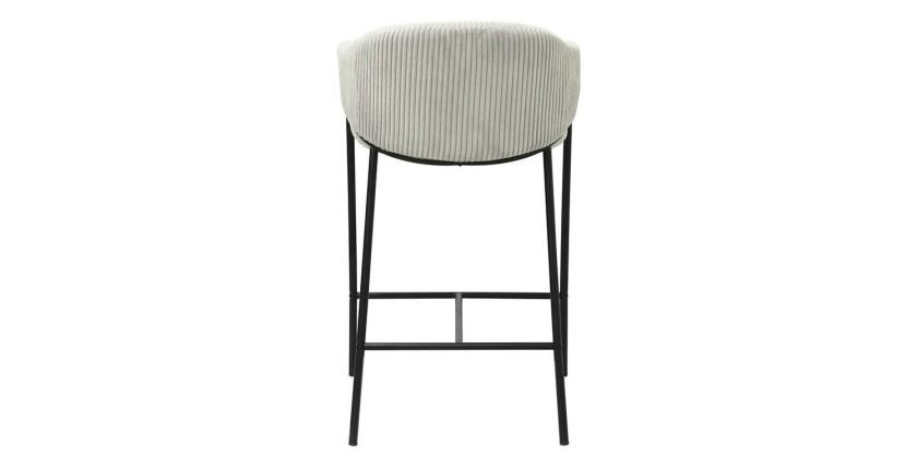 Chaise de comptoir IMANY – Velours côtelé gris clair – Avec accoudoirs – Pieds en métal noir – Style design/industriel