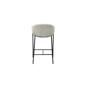 Chaise de comptoir IMANY – Velours côtelé gris clair – Avec accoudoirs – Pieds en métal noir – Style design/industriel
