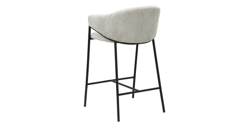 Chaise de comptoir IMANY – Velours côtelé gris clair – Avec accoudoirs – Pieds en métal noir – Style design/industriel