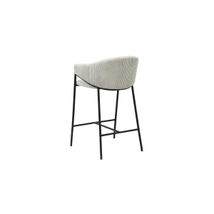 Chaise de comptoir IMANY – Velours côtelé gris clair – Avec accoudoirs – Pieds en métal noir – Style design/industriel