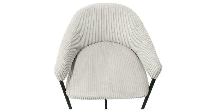Chaise de comptoir IMANY – Velours côtelé gris clair – Avec accoudoirs – Pieds en métal noir – Style design/industriel