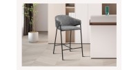 Chaise de comptoir IMANY – Velours côtelé gris foncé – Avec accoudoirs – Pieds en métal noir – Style design/industriel