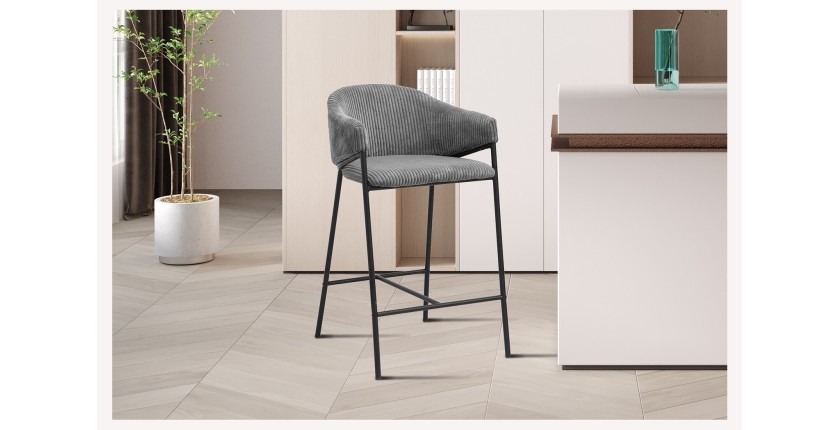 Counterstoel IMANY - Donkergrijs ribfluweel - Met armleuningen - Zwarte metalen poten - Design/industriele stijl
