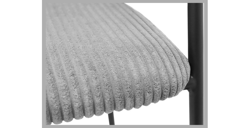 Chaise de comptoir IMANY – Velours côtelé gris foncé – Avec accoudoirs – Pieds en métal noir – Style design/industriel