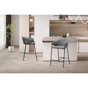 Counterstoel IMANY - Donkergrijs ribfluweel - Met armleuningen - Zwarte metalen poten - Design/industriele stijl