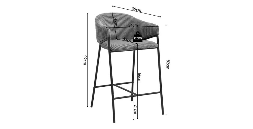 Counterstoel IMANY - Donkergrijs ribfluweel - Met armleuningen - Zwarte metalen poten - Design/industriele stijl