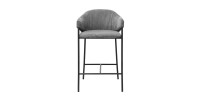 Chaise de comptoir IMANY – Velours côtelé gris foncé – Avec accoudoirs – Pieds en métal noir – Style design/industriel