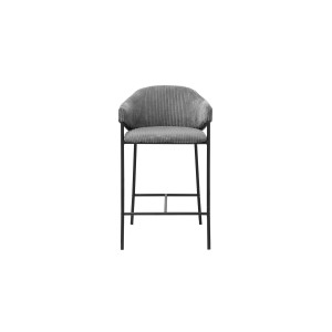 Chaise de comptoir IMANY – Velours côtelé gris foncé – Avec accoudoirs – Pieds en métal noir – Style design/industriel