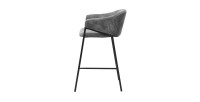 Chaise de comptoir IMANY – Velours côtelé gris foncé – Avec accoudoirs – Pieds en métal noir – Style design/industriel