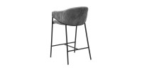 Chaise de comptoir IMANY – Velours côtelé gris foncé – Avec accoudoirs – Pieds en métal noir – Style design/industriel