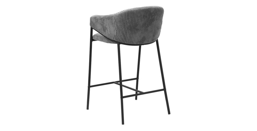 Chaise de comptoir IMANY – Velours côtelé gris foncé – Avec accoudoirs – Pieds en métal noir – Style design/industriel