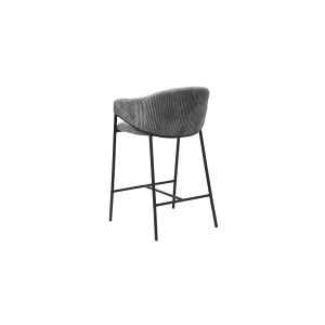 Chaise de comptoir IMANY – Velours côtelé gris foncé – Avec accoudoirs – Pieds en métal noir – Style design/industriel