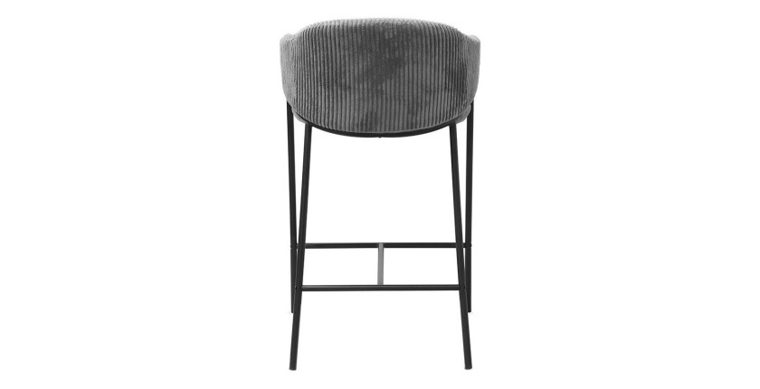 Chaise de comptoir IMANY – Velours côtelé gris foncé – Avec accoudoirs – Pieds en métal noir – Style design/industriel