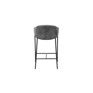 Chaise de comptoir IMANY – Velours côtelé gris foncé – Avec accoudoirs – Pieds en métal noir – Style design/industriel