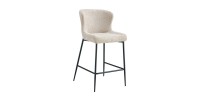 Chaise de comptoir LISE – Tissu bouclé beige – Pieds en métal noir - Style design/industriel