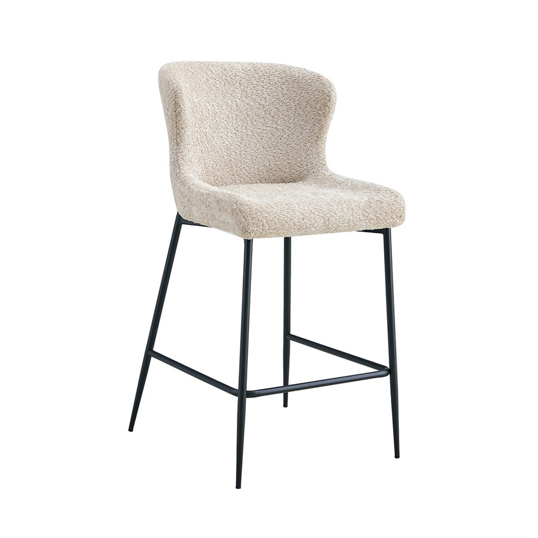 Chaise de comptoir LISE – Tissu bouclé beige – Pieds en métal noir - Style design/industriel