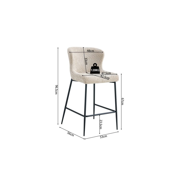 Chaise de comptoir LISE – Tissu bouclé beige – Pieds en métal noir - Style design/industriel
