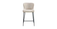 Chaise de comptoir LISE – Tissu bouclé beige – Pieds en métal noir - Style design/industriel