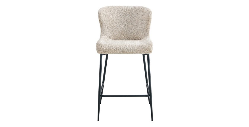 Sedia da bancone LISE - Tessuto bouclé beige - Gambe in metallo nero - Stile design/industriale