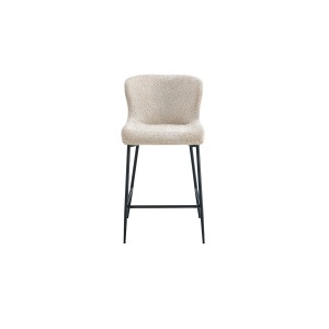 Chaise de comptoir LISE – Tissu bouclé beige – Pieds en métal noir - Style design/industriel