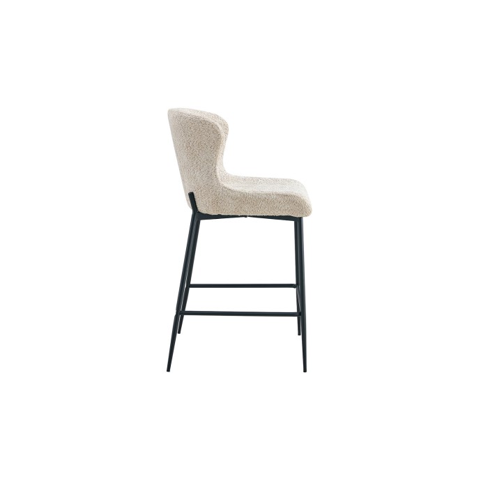 Sedia da bancone LISE - Tessuto bouclé beige - Gambe in metallo nero - Stile design/industriale
