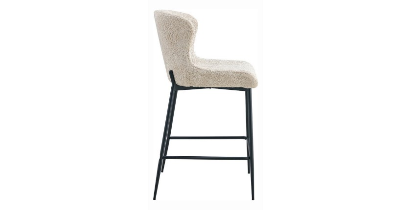 Chaise de comptoir LISE – Tissu bouclé beige – Pieds en métal noir - Style design/industriel