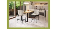 Chaise de comptoir LISE – Tissu bouclé beige – Pieds en métal noir - Style design/industriel
