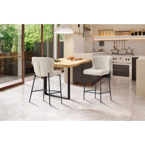 Sedia da bancone LISE - Tessuto bouclé beige - Gambe in metallo nero - Stile design/industriale
