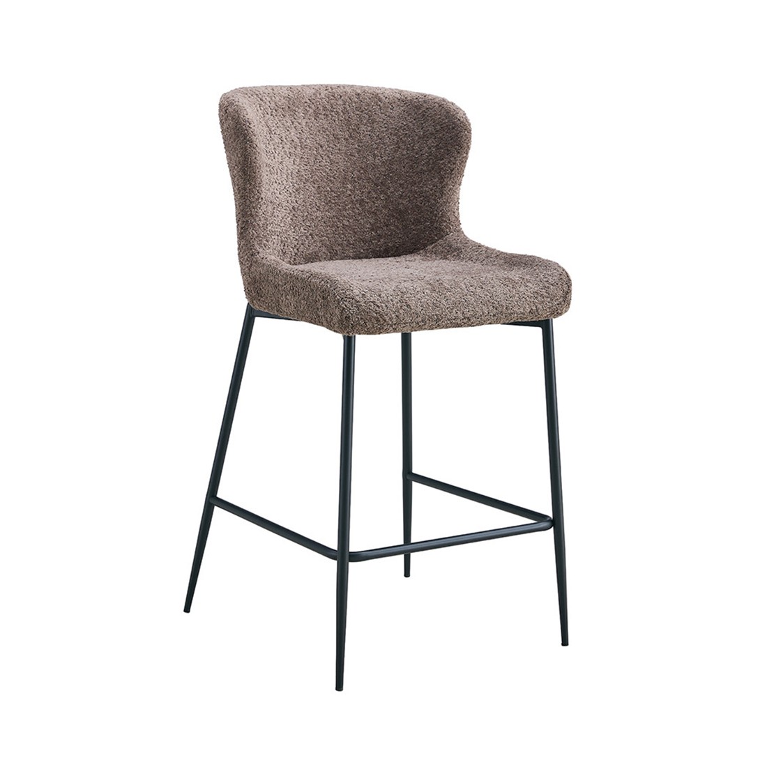 Chaise de comptoir LISE – Tissu bouclé coloris sable – Pieds en métal noir – Style design/industriel