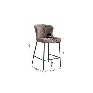 Chaise de comptoir LISE – Tissu bouclé coloris sable – Pieds en métal noir – Style design/industriel