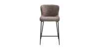 Chaise de comptoir LISE – Tissu bouclé coloris sable – Pieds en métal noir – Style design/industriel
