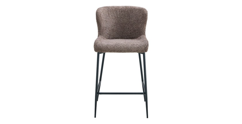 Chaise de comptoir LISE – Tissu bouclé coloris sable – Pieds en métal noir – Style design/industriel
