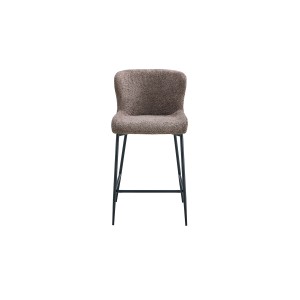 Chaise de comptoir LISE – Tissu bouclé coloris sable – Pieds en métal noir – Style design/industriel