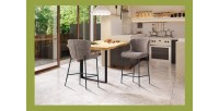 Chaise de comptoir LISE – Tissu bouclé coloris sable – Pieds en métal noir – Style design/industriel