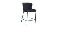 Chaise de comptoir LISE – Tissu bouclé coloris gris foncé – Pieds en métal noir – Style design/industriel