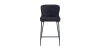 Chaise de comptoir LISE – Tissu bouclé coloris gris foncé – Pieds en métal noir – Style design/industriel