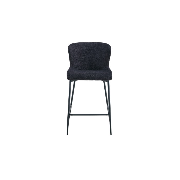 Chaise de comptoir LISE – Tissu bouclé coloris gris foncé – Pieds en métal noir – Style design/industriel