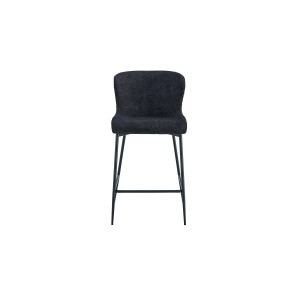Chaise de comptoir LISE – Tissu bouclé coloris gris foncé – Pieds en métal noir – Style design/industriel