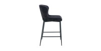 Chaise de comptoir LISE – Tissu bouclé coloris gris foncé – Pieds en métal noir – Style design/industriel