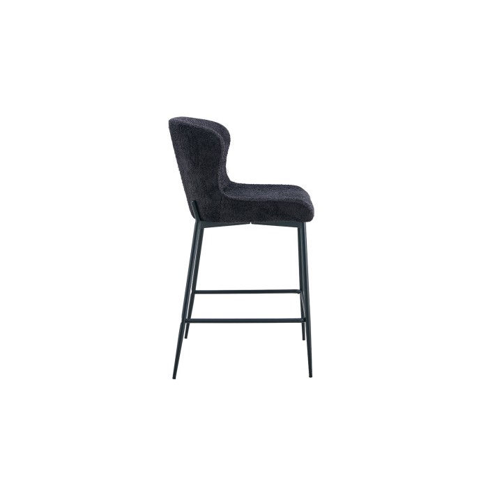 Sedia da bancone LISE - Tessuto bouclé grigio scuro - Piedi in metallo nero - Stile design/industriale
