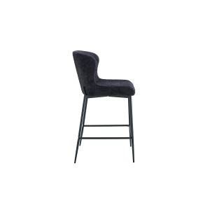 Chaise de comptoir LISE – Tissu bouclé coloris gris foncé – Pieds en métal noir – Style design/industriel
