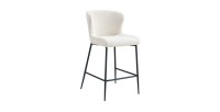 Chaise de comptoir LISE – Tissu bouclé coloris blanc écru – Pieds en métal noir – Style design/industriel