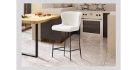 Counterstuhl LISE – Bouclé-Stoff in Elfenbeinweiß – Schwarze Metallbeine – Design-/Industriestil