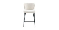 Chaise de comptoir LISE – Tissu bouclé coloris blanc écru – Pieds en métal noir – Style design/industriel