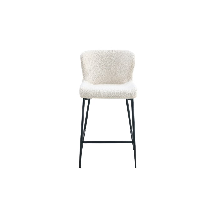 Sedia da bancone LISE - Tessuto bouclé colore bianco avorio - Piedi in metallo nero - Stile design/industriale