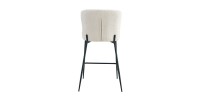 Chaise de comptoir LISE – Tissu bouclé coloris blanc écru – Pieds en métal noir – Style design/industriel
